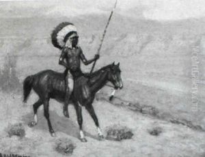 Mounted Warrior, River And Bluffs In The Distance