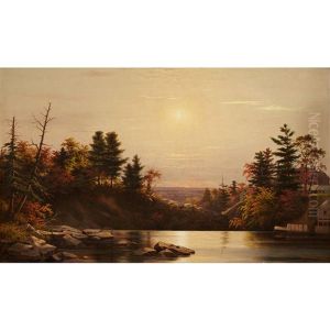 Autumn Landscape At Dawn by Adrien Louis Demont