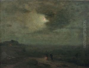 Deux Personnages Cheminant Dans Un Paysage Nocturne
