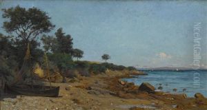 Fischerboot An Felsigem Strand by Adrien Louis Demont