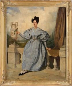 Portrait De Femme Au Perroquet Pres D'une Urne by Augustin-Luc Demoussy