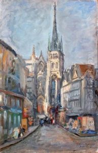 Rouen, La Vieille Ville Et La Fleche De La Cathedrale by Paul Denarie