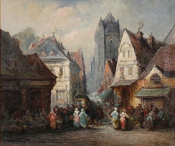 A Market Scene In Rouen - view 1