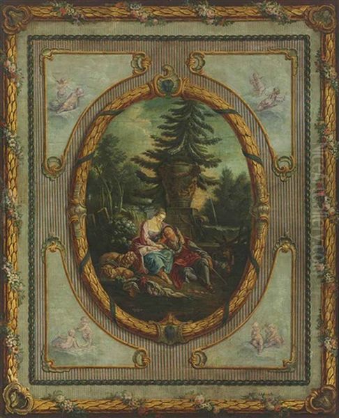 A Shepherd And Shepherdess Resting In A Garden; Two Women In A Courtyard (2 Works) - view 1