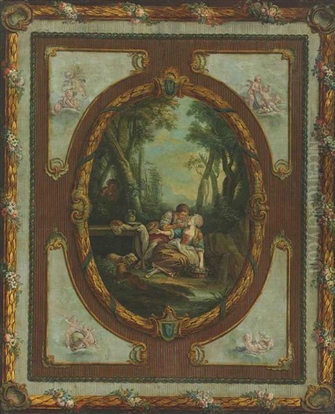 A Couple Picnicking In A Garden With A Spy In The Background; A Lute Player With A Couple And A Child; A Shepherdess Playing A Flute (3 Works) - view 1