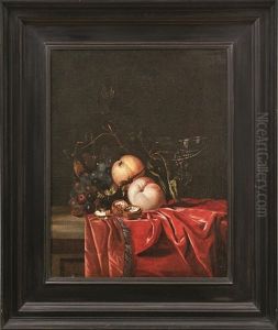 Fruchtestillleben Mit Weintrauben, Pfirsichen Und Walnussen by Isaac Denies