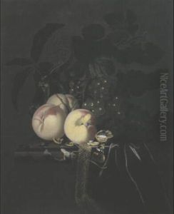 Stilleben Mit Trauben, Pfirsichen Und Einer Walnuss by Isaac Denies