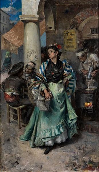 Junge Spanier Vor Einer Taverne Unter Arkaden - view 1