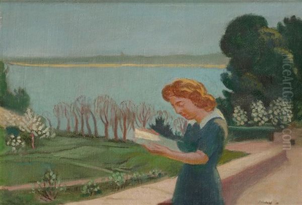 Femme Lisant Au Bord D'un Lac - view 1