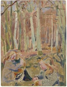 Les Enfants Jouant Dans La Foret, Etude En Rose Et Jaune by Maurice Denis