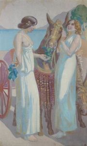 Jeux De Nausicaa, Deux Femmes Pres D'une Mule Harnachee by Maurice Denis