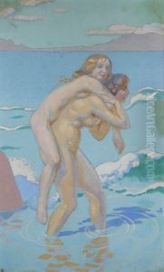Jeux De Nausicaa, Femme Portant Sa Compagne by Maurice Denis