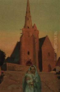 La Sainte Vierge Et L'enfant Jesus Devant La Chapelle... A Perros Guirrec by Maurice Denis