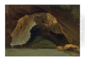 Vue De L'interieur De La Grotte De Neptune A Tivoli by Simon-Joseph-Alexandre Clement Denis