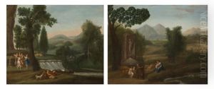 Paysage Avec La Fuite En Egypte (+ Scene Mythologique Dans Un Paysage De Cascade; Pair) by Simon-Joseph-Alexandre Clement Denis