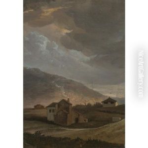 Rural Houses At Sunset On The Outskirts Of Rome by Simon-Joseph-Alexandre Clement Denis