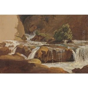 A Waterfall In A Rocky River Valley by Simon-Joseph-Alexandre Clement Denis