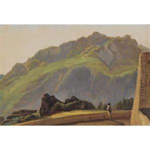 A View Of Mount Epemeo At Ischia, A Figure On A Terrace In The Foreground