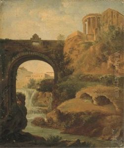 Vue Du Temple De Vesta A Tivoli by Simon-Joseph-Alexandre Clement Denis