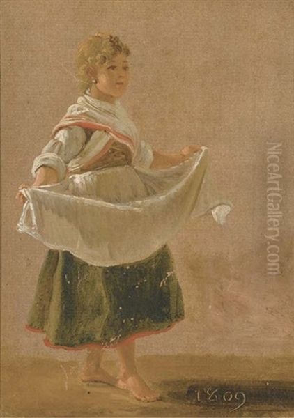 Une Jeune Paysanne Saluant Tenant Son Tablier (+ Une Jeune Paysanne Aux Bras Leves; Pair) - view 1