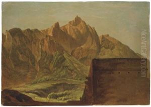 Le Sommet Du Mont Epomeo Dans L'ile D'ischia, Une Maison Au Premier Plan by Simon-Joseph-Alexandre Clement Denis