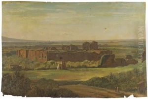 Le Thermes De Caracalla A Rome, Deux Figures Au Premier Plan by Simon-Joseph-Alexandre Clement Denis
