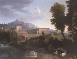 An Arcadian Landscape With Figures Before A Walled Town