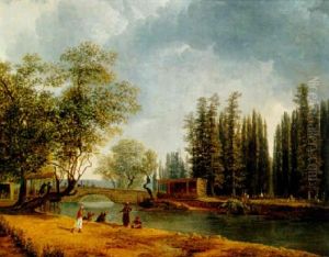 A Turkish Landscape With Figures Smoking On The Banks Of A River