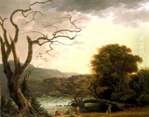 An Italianate Landscape At Sunset With Women Washing Clothes, The Villa Of Maecenas, Tivoli, Beyond