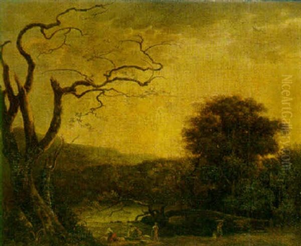 Italianate Wooded Landscape With Figures Resting Beside A River - view 1