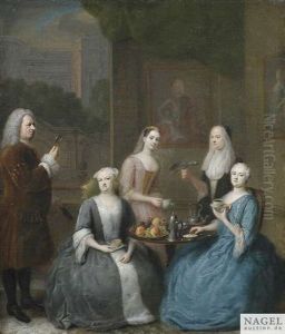Adelige Gesellschaft Im Salon Bei Tee Und Kaffee by Balthazar Denner