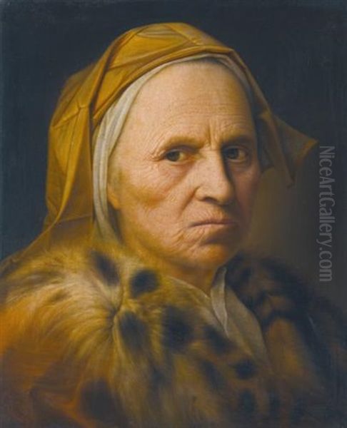 Portrait Of An Old Lady Wearing A Fur Trimmed Coat - view 1