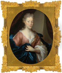 Bildnis Einer Dame In Rosa Kleid Und Blauem Mantel by Balthazar Denner