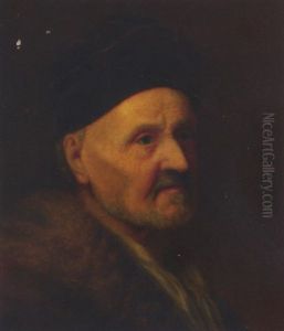 An Old Man In A Felt Hat And Fur-lined Coat by Balthazar Denner