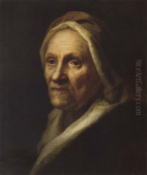 An Old Woman In A Fur-lined Red Coat And White Cap - view 1