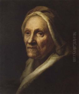 An Old Woman In A Fur-lined Red Coat And White Cap by Balthazar Denner