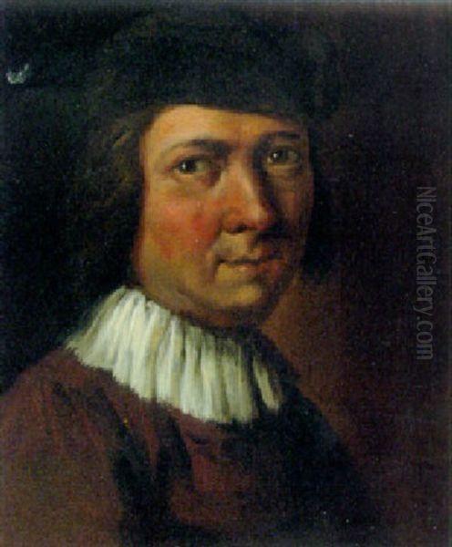 Portrait Of A Man In A Brown Shirt And A Hat - view 1