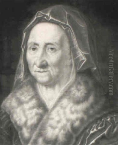 Portrait Of An Old Lady Wearing A Purple Velvet Coat Edged With Fur - view 1