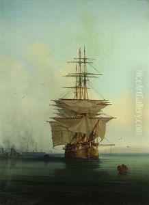 Ship In The Bay Harbor by Gideon Jacques Denny