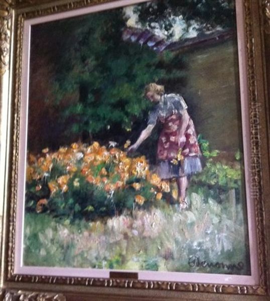 Jeune Femme Cueillant Des Fleurs - view 1