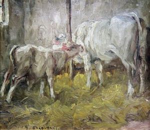 Stalla Con Mucca E Vitellino