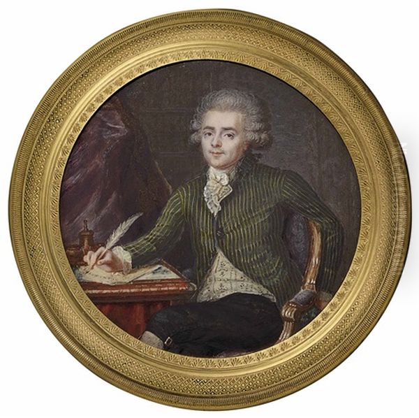 A Gentleman In Green Striped Jacket, Seated At A Desk In An Interior - view 1