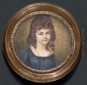 Portrait De Jeune Fille, En Buste Presque De Face, En Robe De Voile Bleu, Sa Chevelure, En Larges Boucles, Retombant Sur Ses Epaules by Joseph (Derunton) Deranton