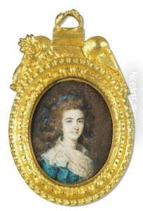 Portrait De Jeune Femme A La Robe Bleue Et Large Col De Dentelle, Sa Chevelure Retenue Par Un Ruban