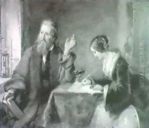 Portrait Of Sir John Frederickwilliam Herschel (1792-1871) Dictating To His Daughter In The Study Of His House by Alfred Thomas Derby
