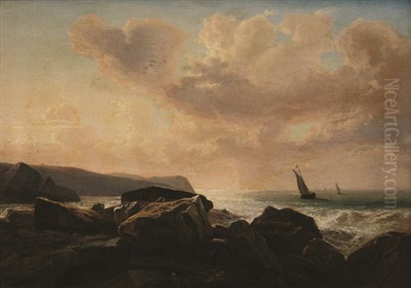 Voiliers Pres D'une Cote Rocheuse Au Coucher De Soleil - view 1