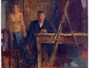 Artist And Model by Fritz Deringer