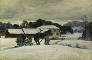 Vinterlandskap Med Hast Och Slade by Olof Arborelius