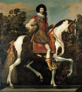 Equestrian Portrait Of A Nobleman (the Duke Of Buckingham?), In An Embroidered Coat With Red Ribbons And Lace Ruff