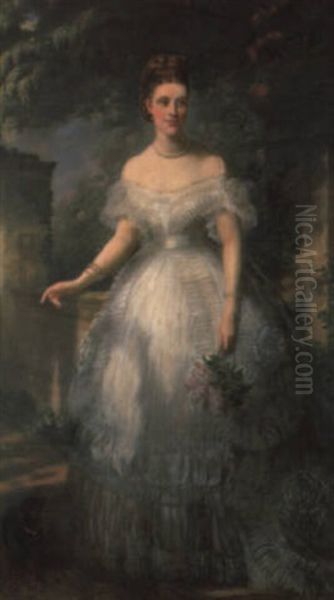 Full Length Portrait Of Emma Mary Ashton With Her Dog, In A Garden - view 1